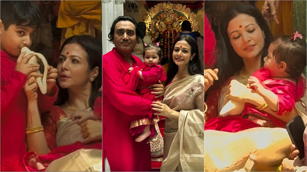 Kabir-Kabya in matching attire: Koel's Pushpanjali with family in Durga Puja