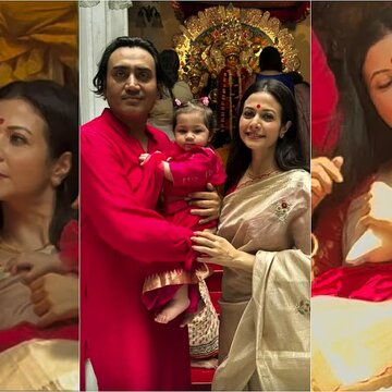Kabir-Kabya in matching attire: Koel's Pushpanjali with family in Durga Puja
