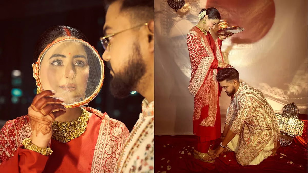 Rocky Jaiswal’s act of touching Hina Khan’s feet on Karwa Chauth leaves fans in awe