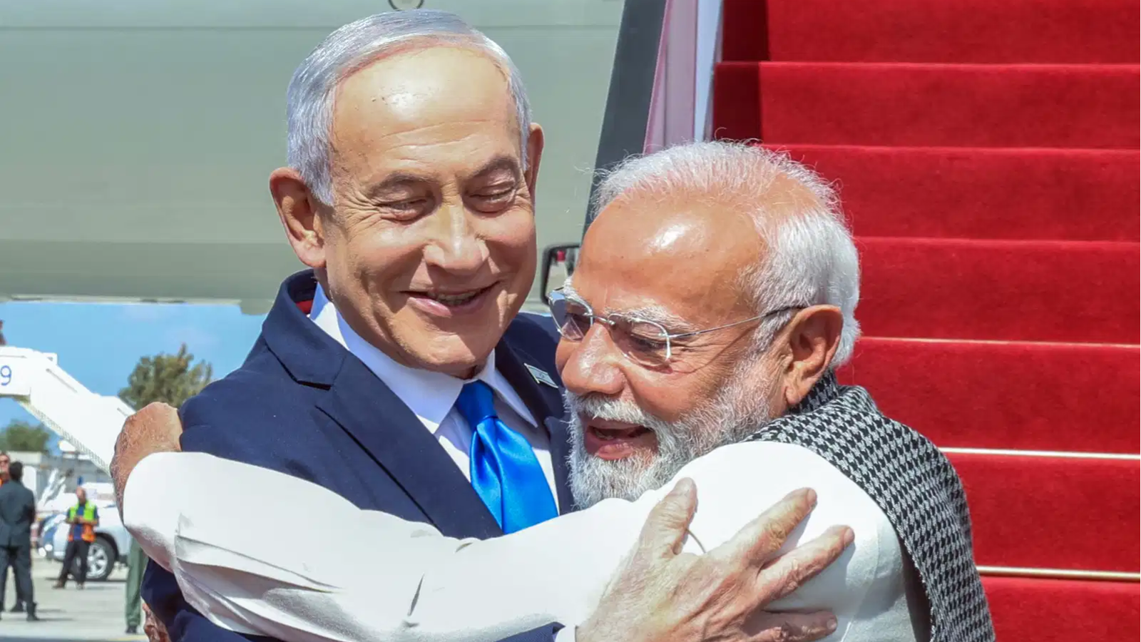 Prime Minister Narendra Modi lands in Tel Aviv; PM Netanyahu greets him with hug at airport