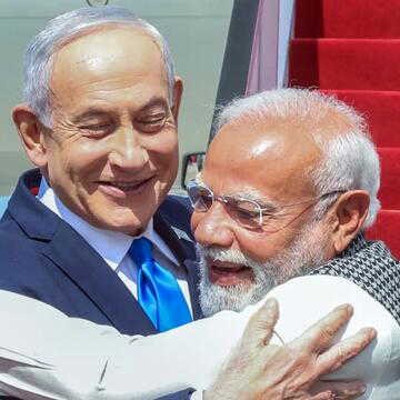 Prime Minister Narendra Modi lands in Tel Aviv; PM Netanyahu greets him with hug at airport