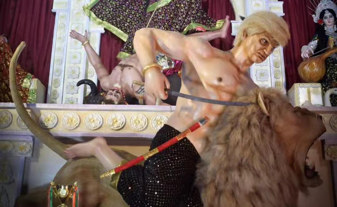 Baharampur Durga Puja pandal replaces Mahishasura with Trump idol, steals spotlight