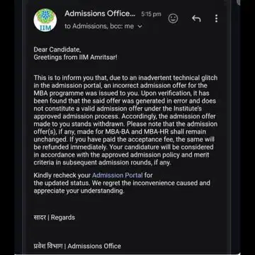 MBA offer withdrawn over ‘technical glitch’? IIM Amritsar faces backlash