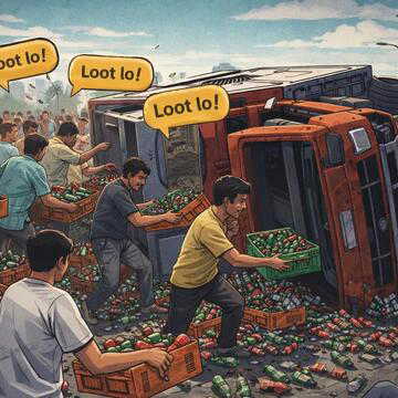 Crowd loots soft drink bottles from overturned truck, viral video sparks outrage | WATCH