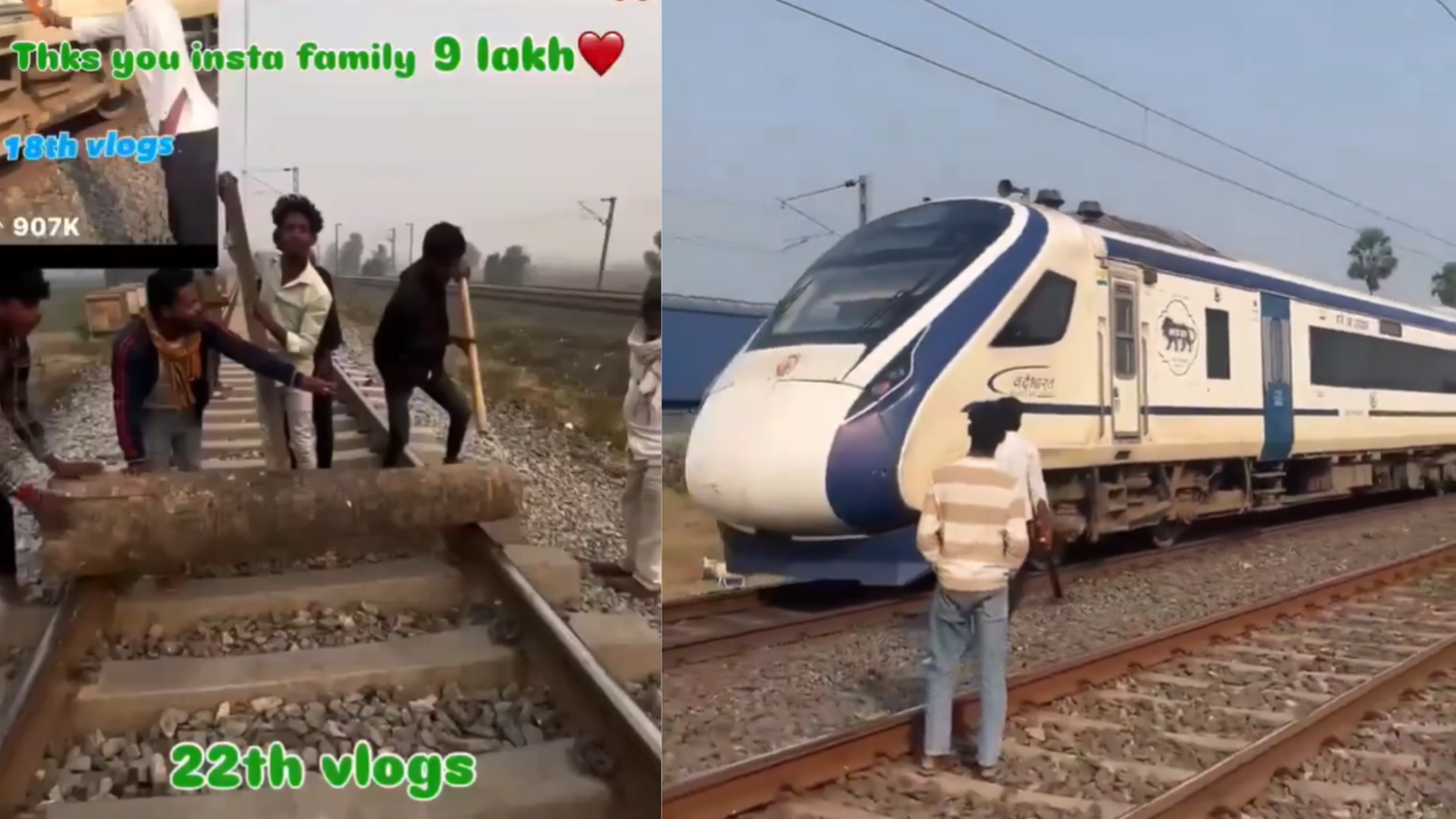 ‘Vande Bharat rukwa diye’: Youths block tracks with logs to stop high-speed train for reel | WATCH