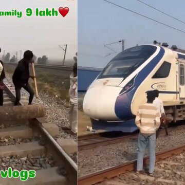 ‘Vande Bharat rukwa diye’: Youths block tracks with logs to stop high-speed train for reel | WATCH