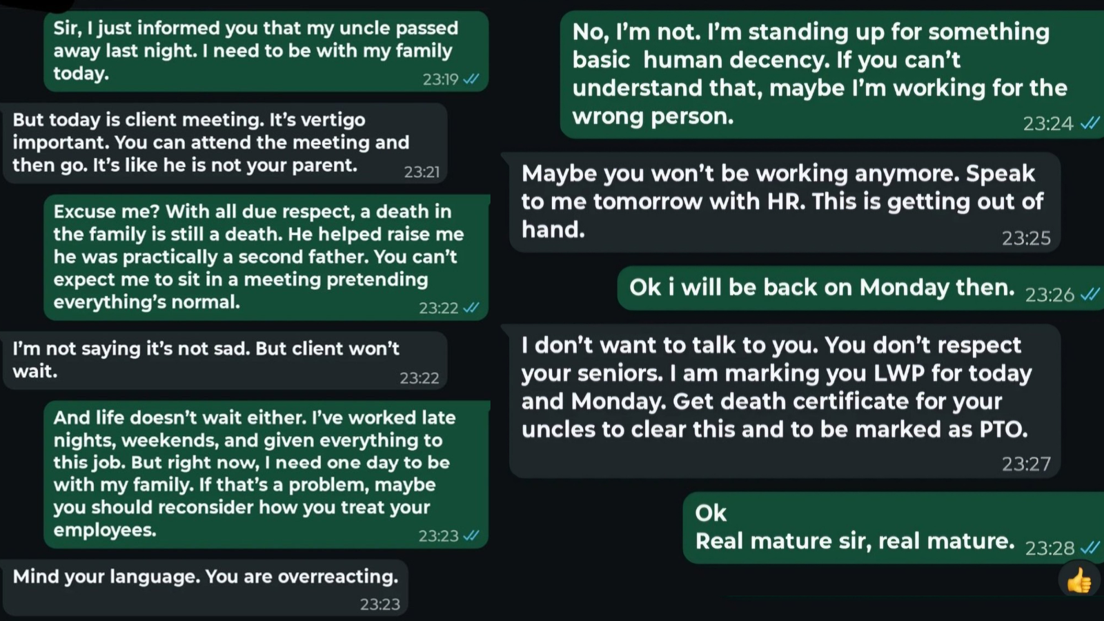 ‘Death is a death’: Gen Z employee stands up to toxic boss over family death, internet applauds