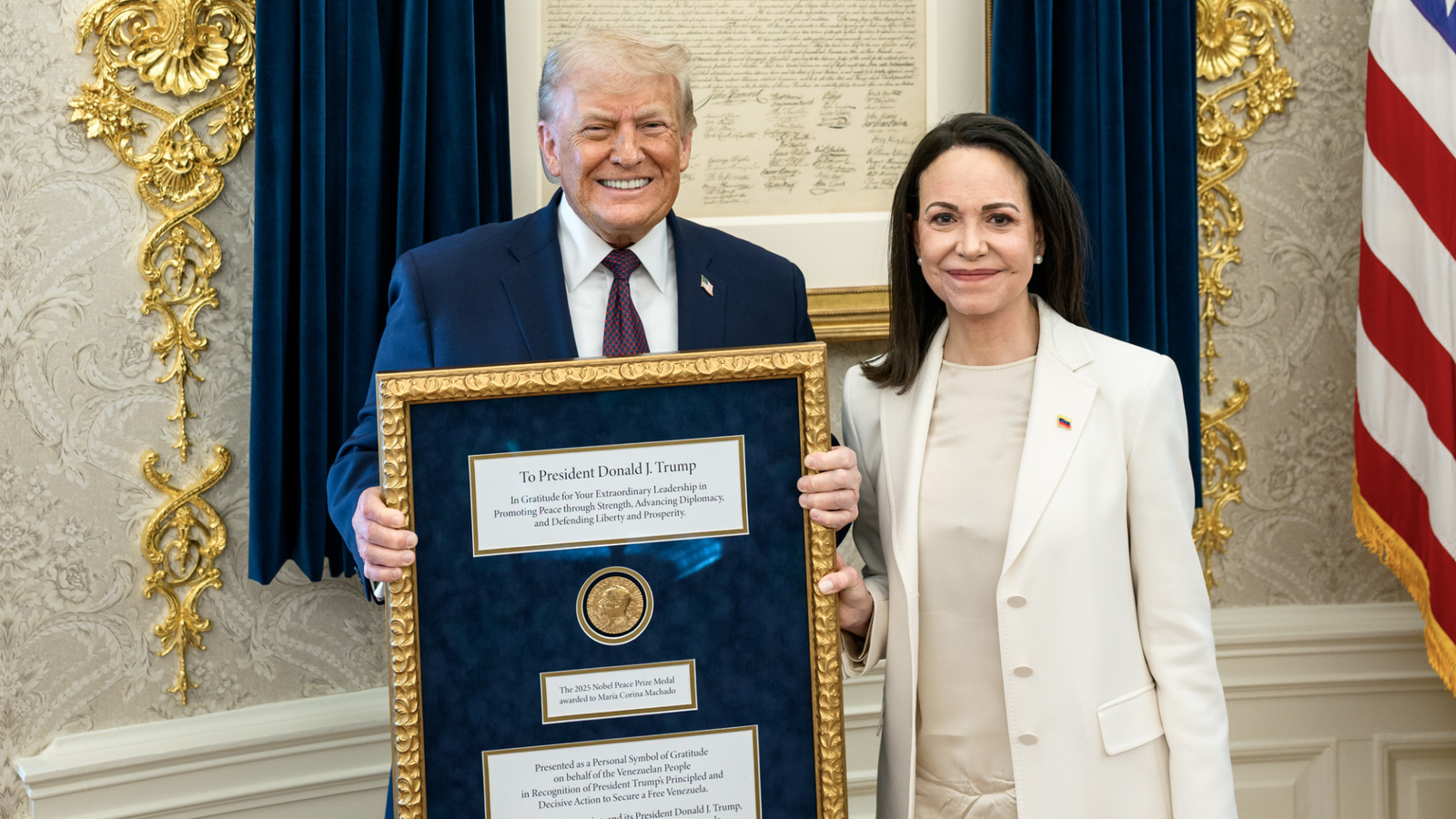 'Thank you Maria': How Donald Trump reacted to Venezuelan Opposition leader Machado presenting her Nobel Peace Prize medal