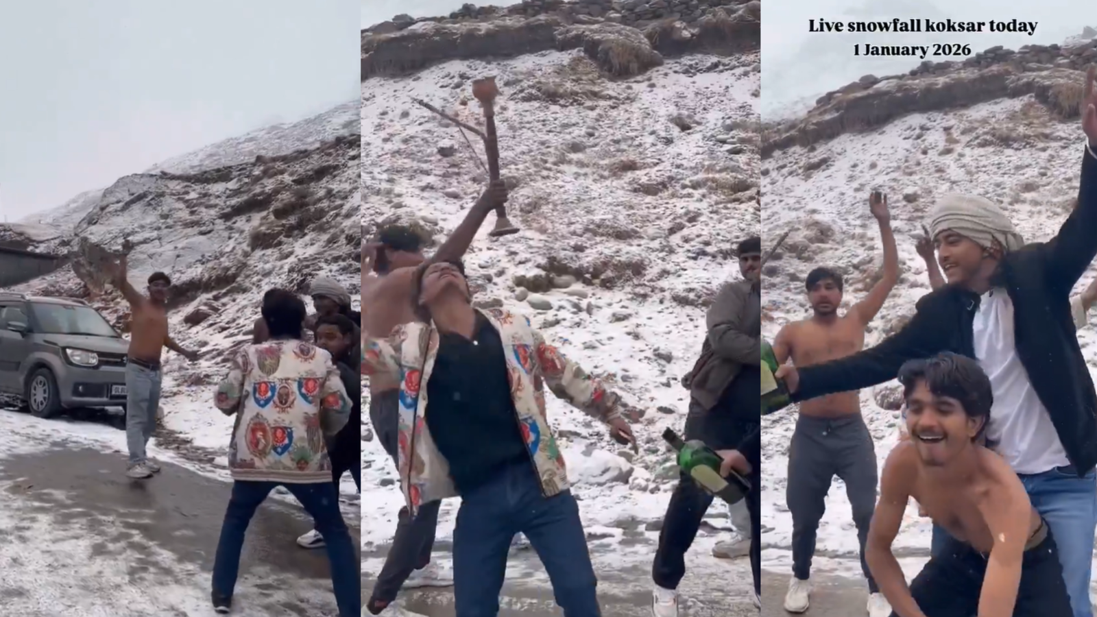'Zero civic sense’: Shirtless tourists dance with hookah on snow-covered Himachal Road, video sparks outrage |WATCH