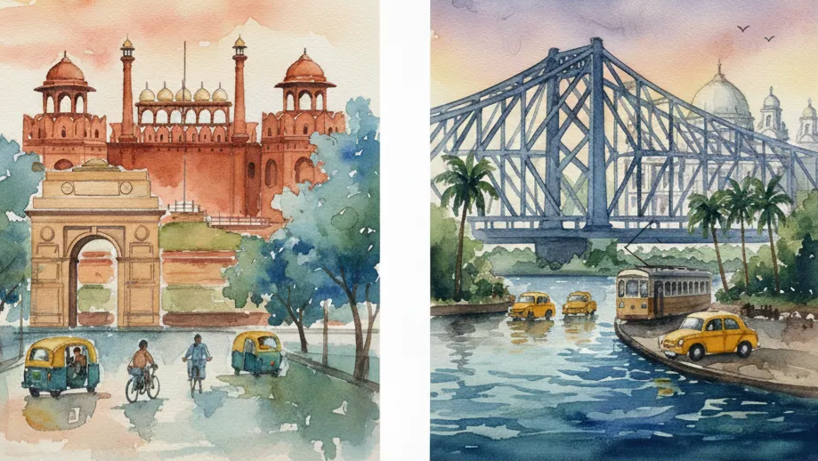 How big is India's current Capital compared to the old one, Kolkata?