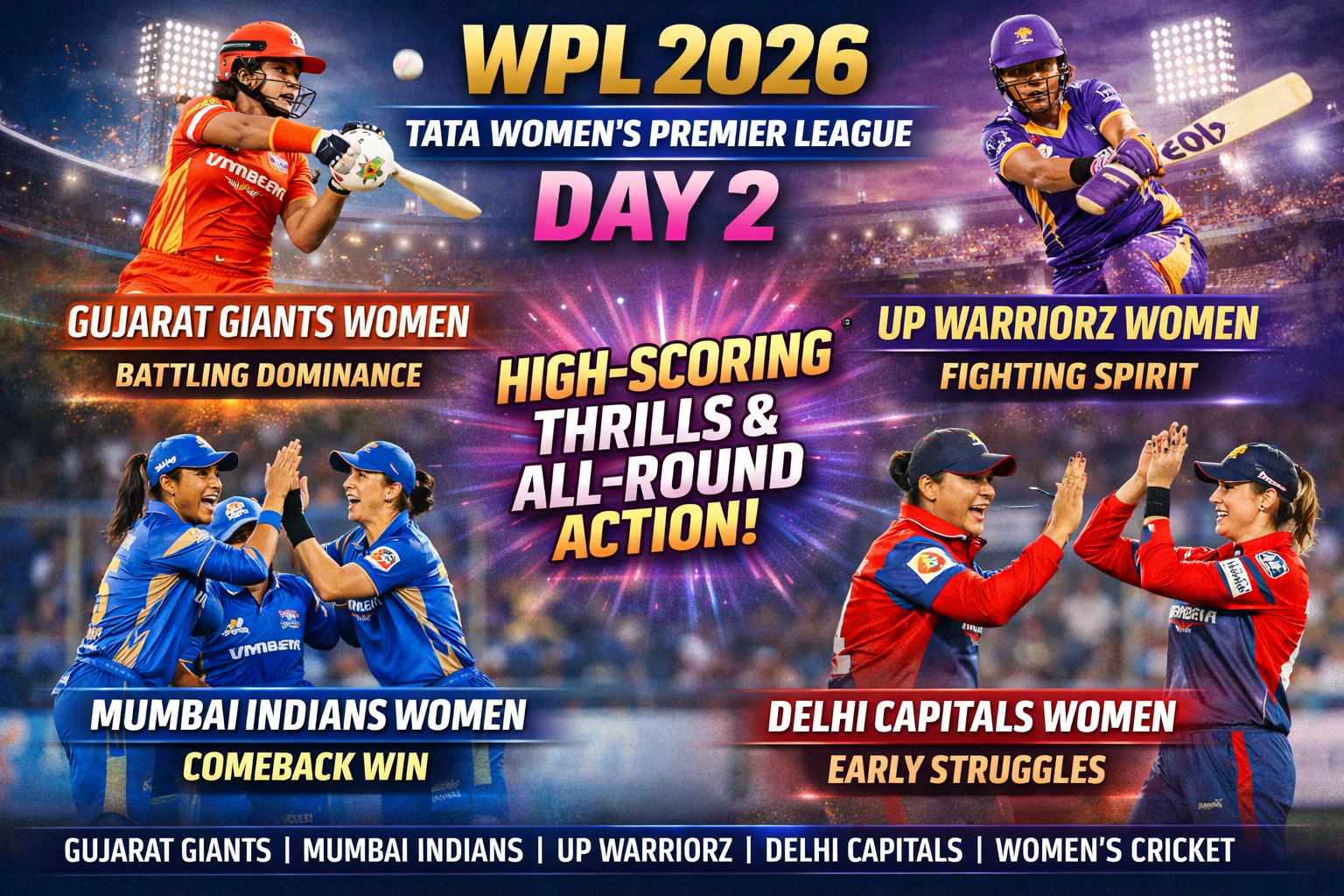 WPL 2026 Day 2: Gujarat Giants dominate in a run-fest as Mumbai Indians bounce back with authority