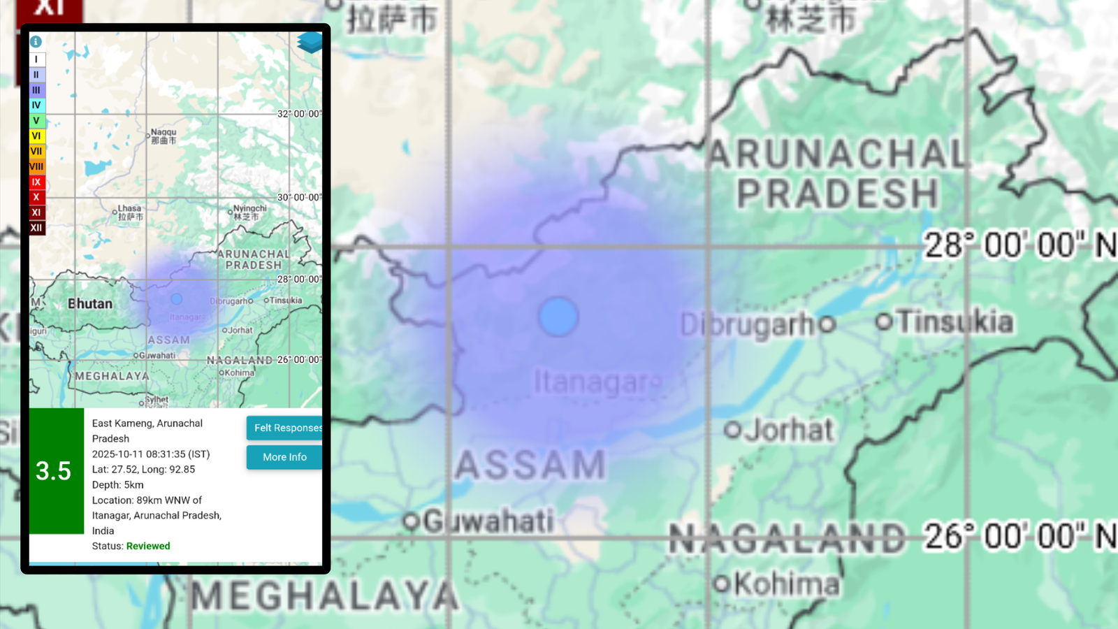 3.5 magnitude earthquake hits East Kameng, Arunachal Pradesh