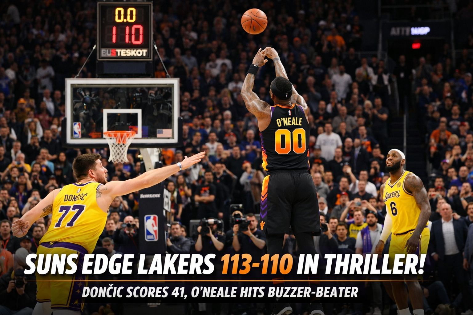 Phoenix Suns edge Los Angeles Lakers 113-110 with last-second three