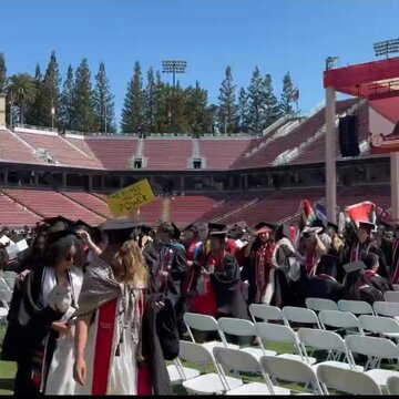 Why did hundreds of Stanford students walk out during Sundar Pichai's speech?