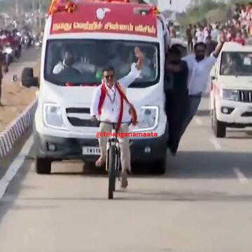 Vijay's cycling rally goes viral as petals moment sparks panic, memes, and fan debate in Kanniyakumari