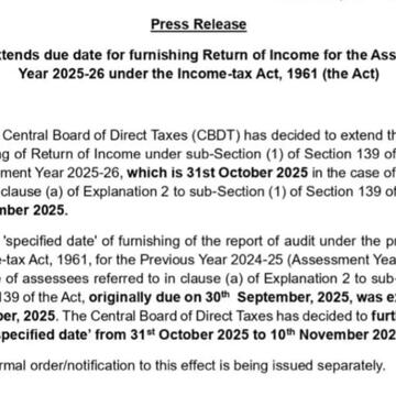 CBDT extends income tax return filing deadline following High Court's direction