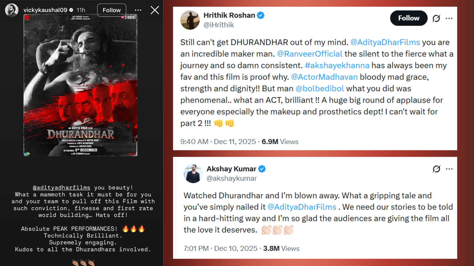 Vicky Kaushal joins celebs praising Dhurandhar; Hrithik Roshan, Akshay Kumar also laud the film