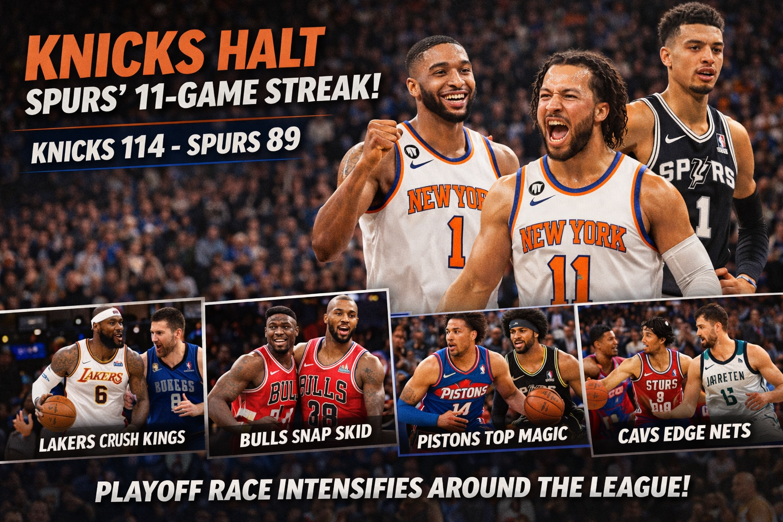 Knicks snap Spurs’ 11-game winning streak; Bulls end slump as contenders roll