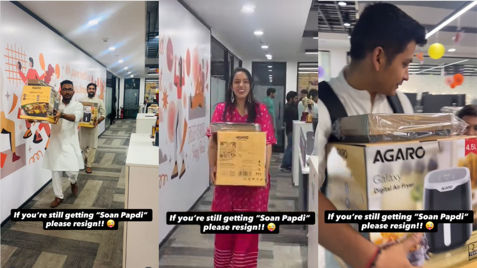 Watch employees flaunting ‘costly’ Diwali gifts at work and making fun of 'Soan Papdi'