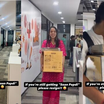 Watch employees flaunting ‘costly’ Diwali gifts at work and making fun of 'Soan Papdi'