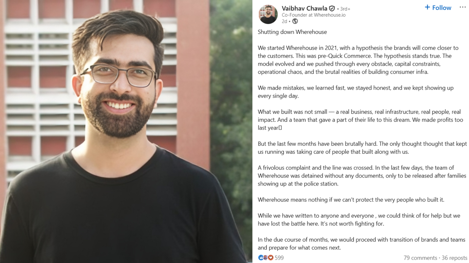 Who is Vaibhav Chawla? Delhi startup founder shares emotional post on shutting down Wherehouse.io