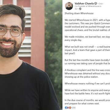 Who is Vaibhav Chawla? Delhi startup founder shares emotional post on shutting down Wherehouse.io