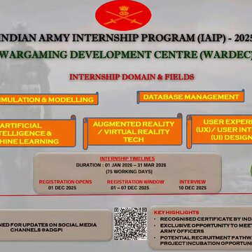 Indian Army opens applications for internship programme 2025 at WARDEC