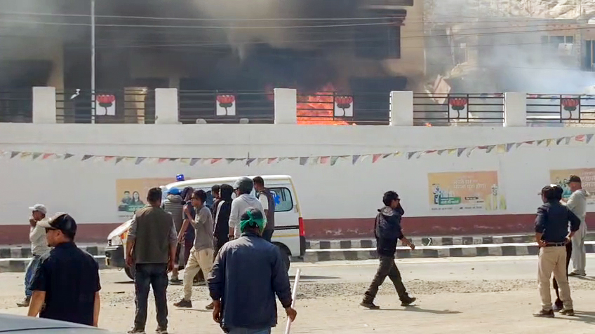 Ladakh protest: Smoke and stones in Leh as youths take protest to the streets