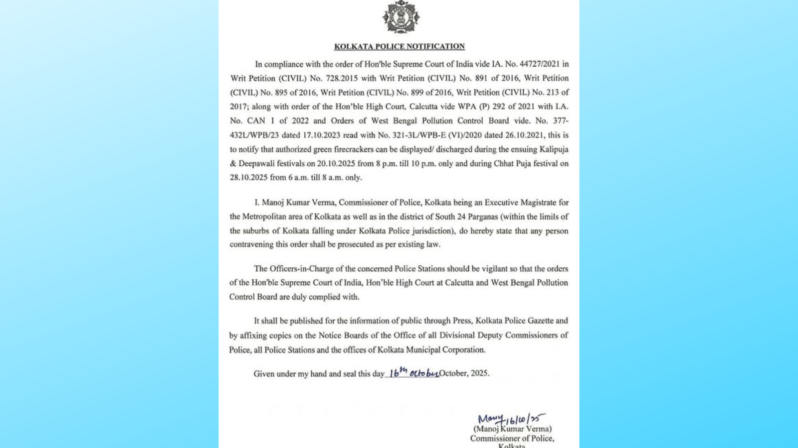 Kolkata allows green firecrackers following Delhi’s order, sets two-hour limit