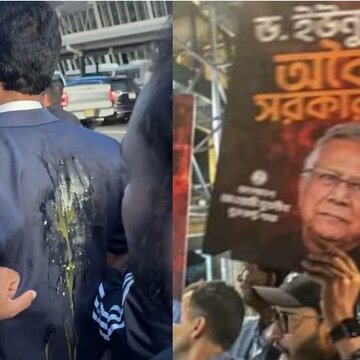 Muhammad Yunus's car detained, eggs hurled at NCP's Akhtar, fierce protests in New York