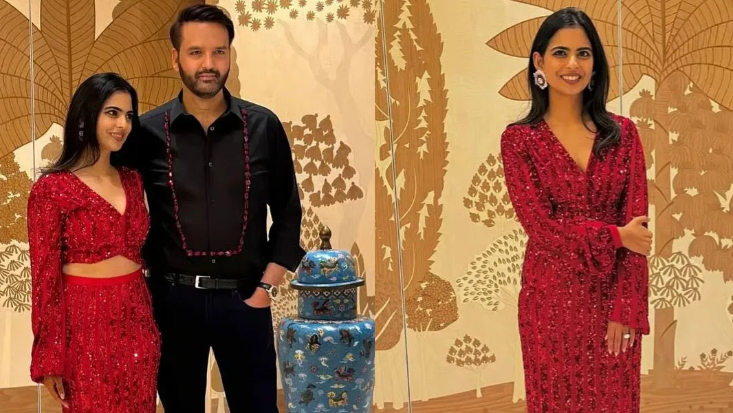 All eyes on Isha Ambani’s red sequin look as she celebrates her 34th birthday in Jamnagar