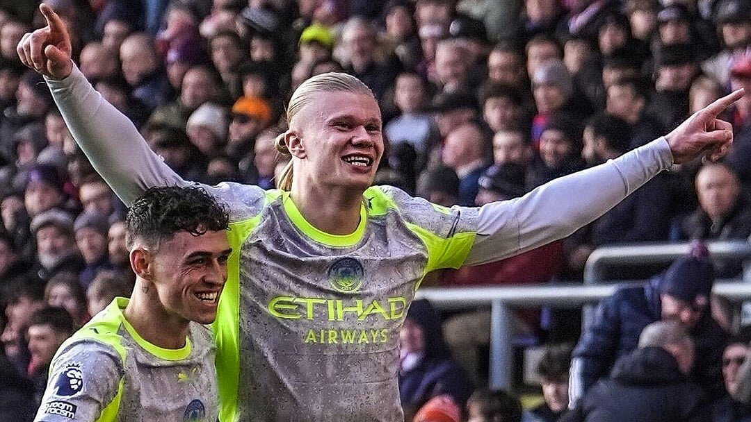 Haaland's brace helps Man City soar past Palace to intensify title race