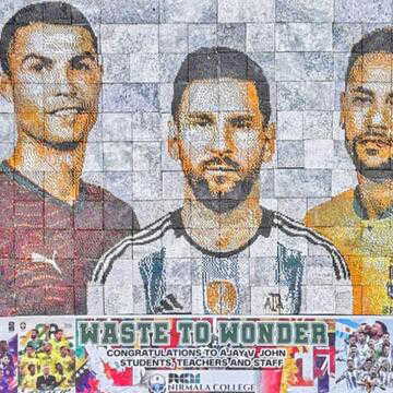 Kerala college turns scrap into football tribute with giant portrait of Messi, Ronaldo and Neymar