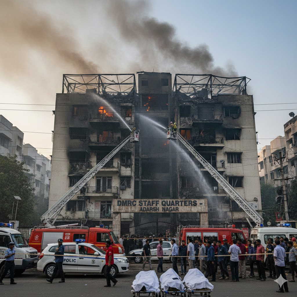 Fire broke out at the DMRC staff quarters in Adarsh Nagar, Delhi, killing three people