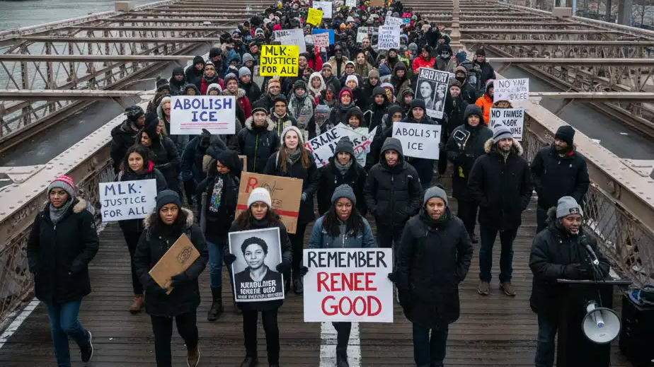 'Against the bloodthirst of ICE': Hundreds in MLK Day march in NYC take aim at ICE, honouring Good killed by agent