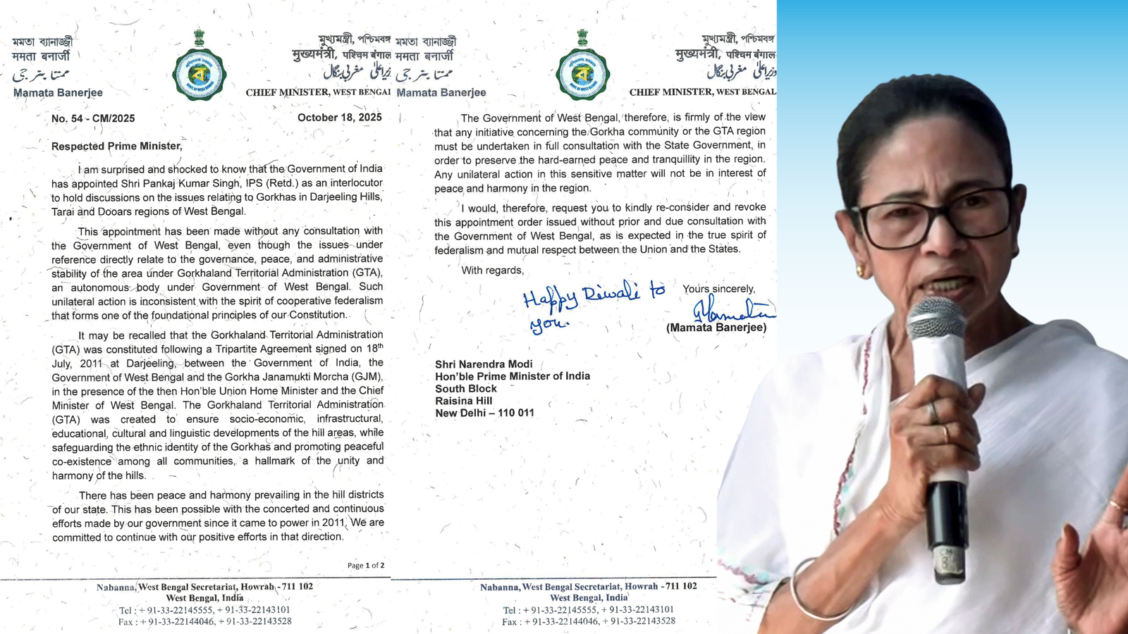 Totally 'shocked' Mamata Banerjee slams PM Modi over centre's Gorkha interlocutor