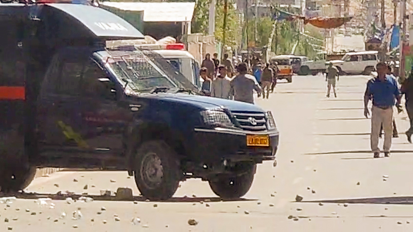 Ladakh protest: Stone-pelting, vehicle torched in Leh; police use tear gas