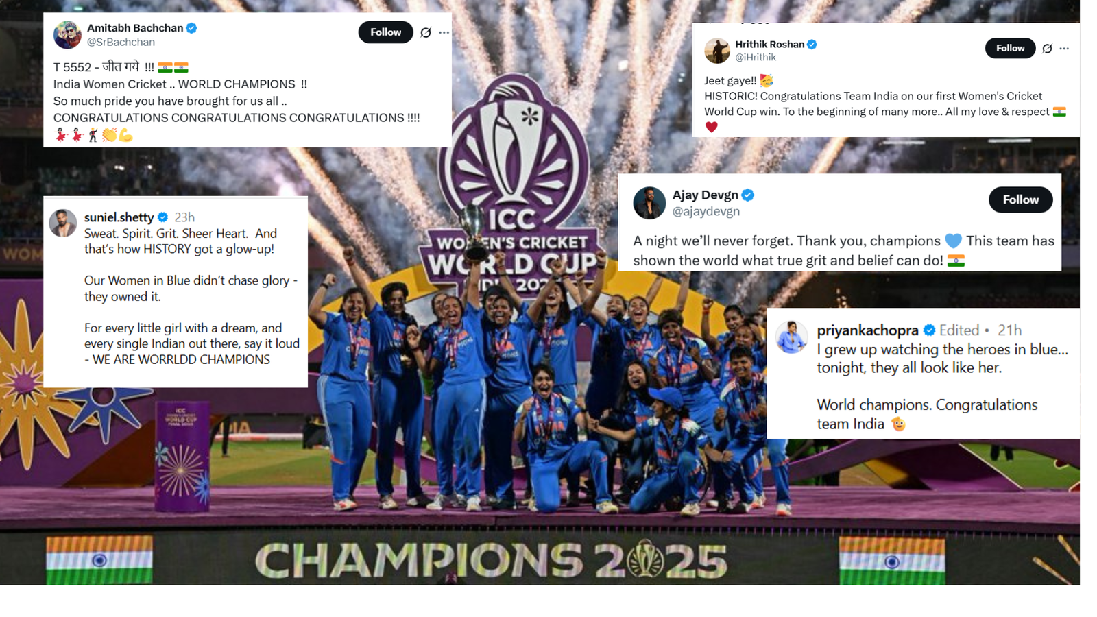 Bollywood stars shower love as women’s team scripts World Cup history