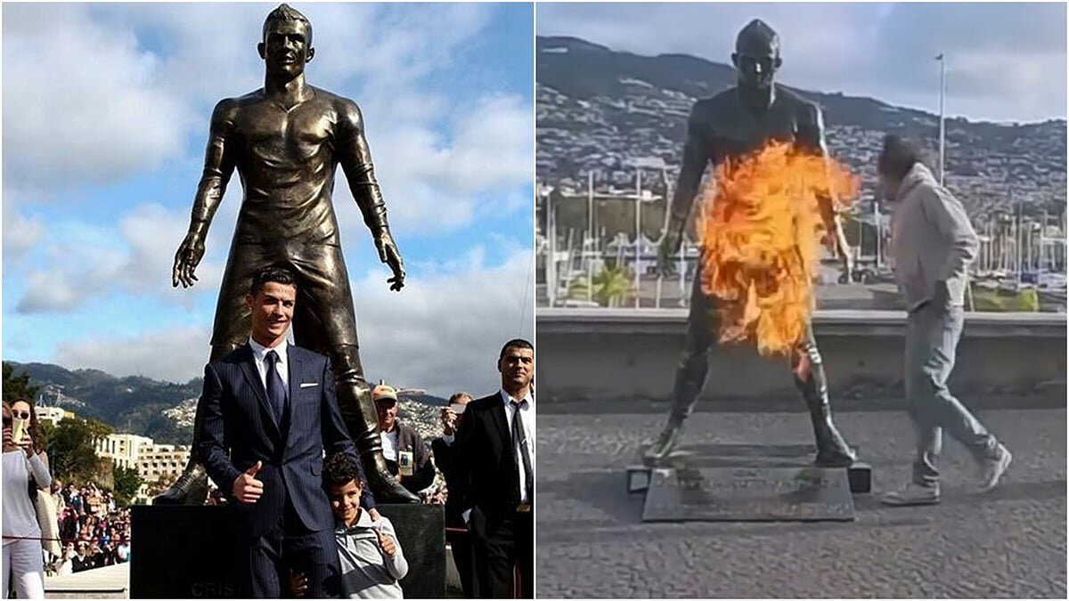 Ronaldo statue targeted in shocking arson attempt; viral video prompts official probe