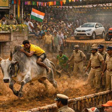 जलीकट्टू का जोश, सांडों की दहाड़ से गूंजा मैदान, 550 तमरों और सैकड़ों सांडों ने दिखाया साहस और परंपरा का रंग