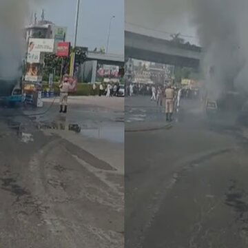 एयरपोर्ट के पास सरकारी बस में लगी आग, किसी प्रकार बची यात्रियों की जान