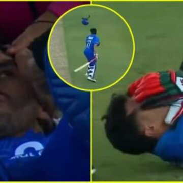 हेलमेट हवा में उड़ा और जमीन पर गिर गए रहमानुल्लाह गुरबाज