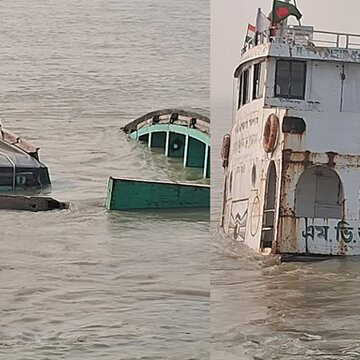 मुड़ीगंगा में बांग्लादेशी बार्जे में अचानक आयी दरार, तेजी से डूबते बार्जे से बचाए गए 11 कर्मी