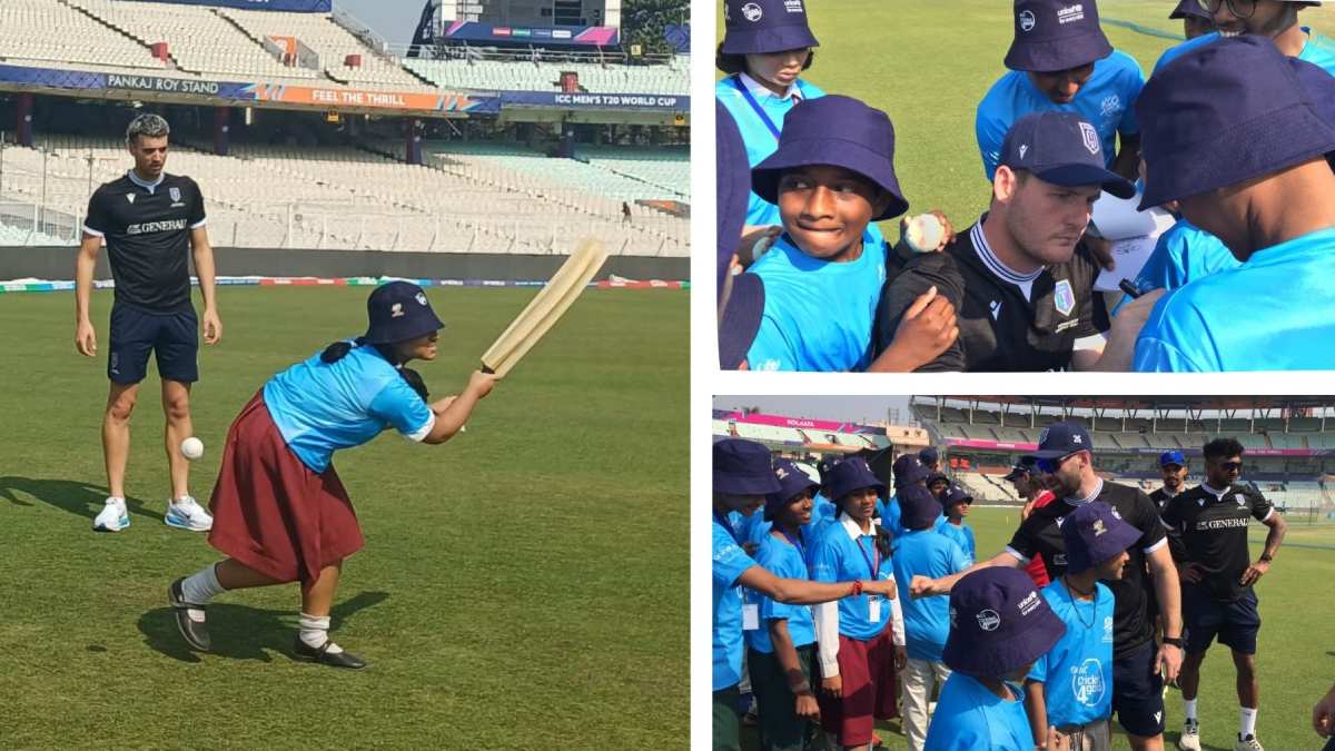इडेन गार्डेंस में ग्रुप मैच से पहले इटली की क्रिकेट टीम ने बच्चों संग खेला अभ्यास मैच