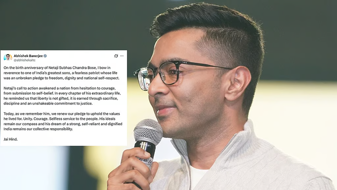 नेताजी सुभाष चंद्र बोस को श्रद्धांजलि अर्पित कर अभिषेक बनर्जी ने ली शपथ