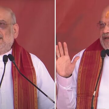 संतोष मित्रा स्क्वायर के पंडाल का उद्घाटन करते ही अमित शाह ने किया 'सोनार बांग्ला' बनाने का आह्वान