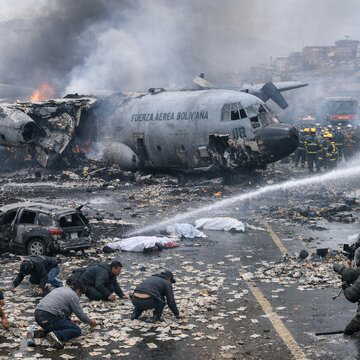 बोलीविया की राजधानी के पास रुपयों से भरा वायुसेना का विमान दुर्घटनाग्रस्त, 15 की मौत, 30 घायल