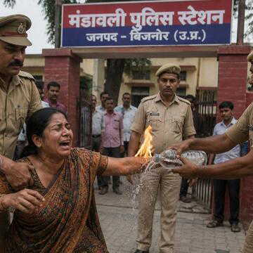 बिजनौर थाने के बाहर पत्नी ने किया आत्मदाह का प्रयास, पुलिस ने बचाई जान