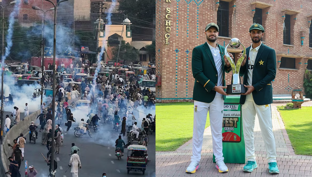 दक्षिण अफ्रिका के साथ मैच के दौरान पाकिस्तान के स्टेडियम में घुसे प्रदर्शनकारी, किया पथराव