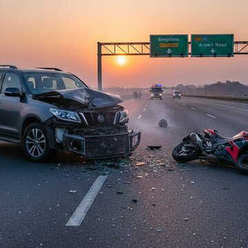 बेंगलुरु हाइवे पर एसयूवी-बाइक-ट्रक की टक्कर, 7 की मौत